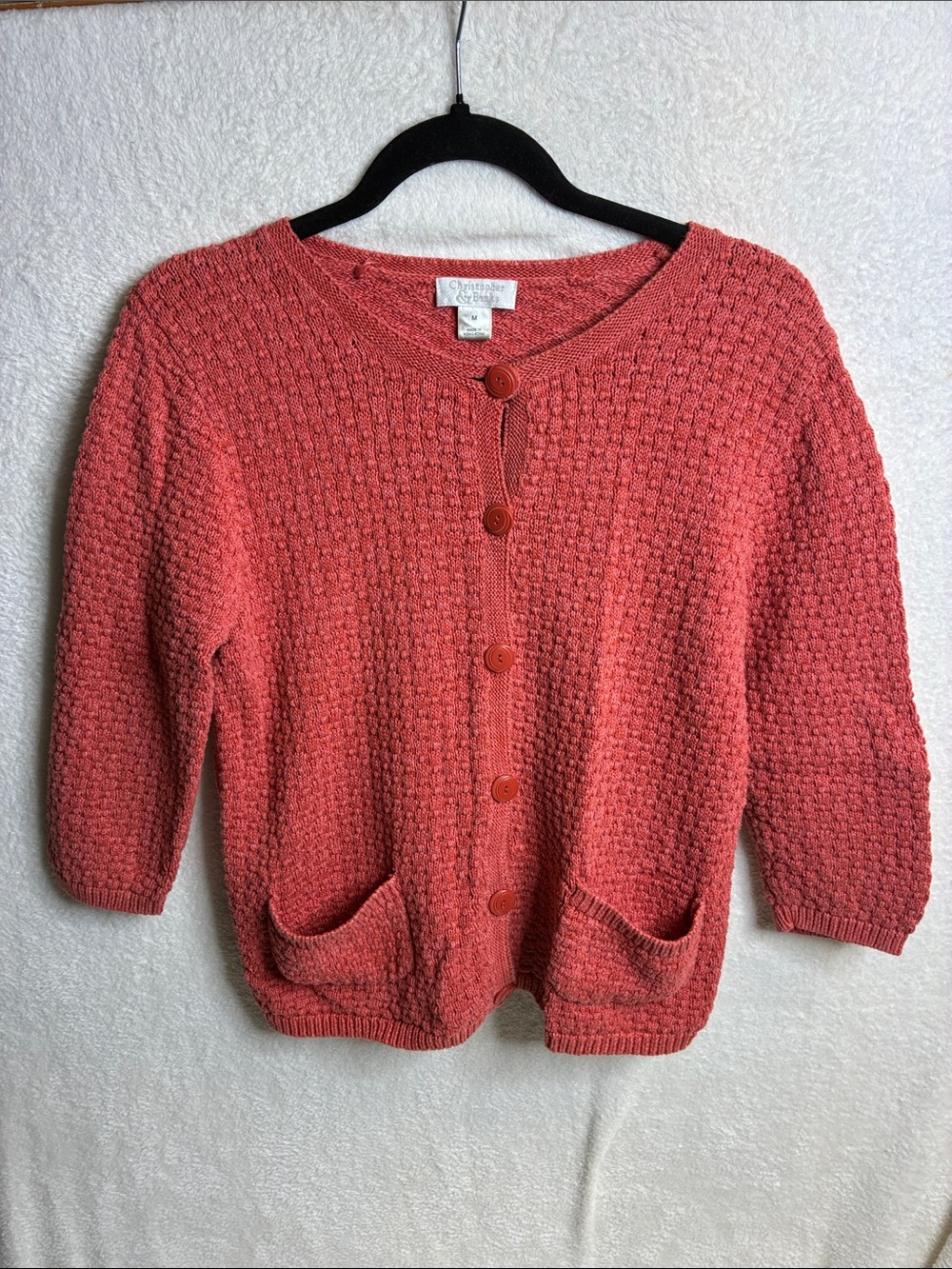 Christopher & Banks Coral Textured Button Cardigan